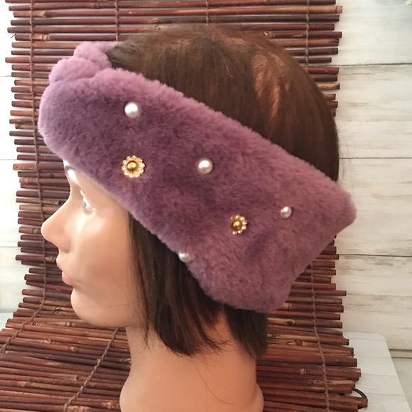 Faux Fur Headband Turban Bejeweled - Picture 3 of 6